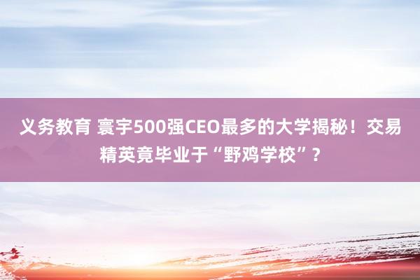 义务教育 寰宇500强CEO最多的大学揭秘！交易精英竟毕业于“野鸡学校”？