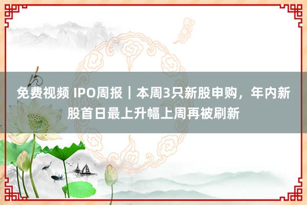 免费视频 IPO周报｜本周3只新股申购，年内新股首日最上升幅上周再被刷新