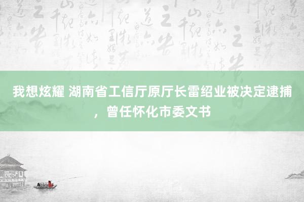 我想炫耀 湖南省工信厅原厅长雷绍业被决定逮捕，曾任怀化市委文书