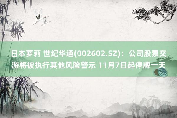 日本萝莉 世纪华通(002602.SZ)：公司股票交游将被执行其他风险警示 11月7日起停牌一天