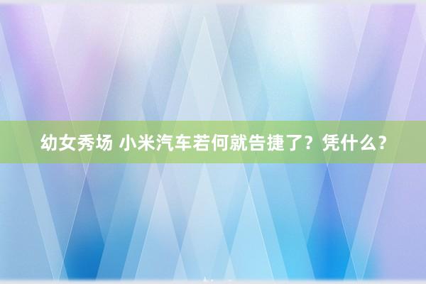 幼女秀场 小米汽车若何就告捷了？凭什么？